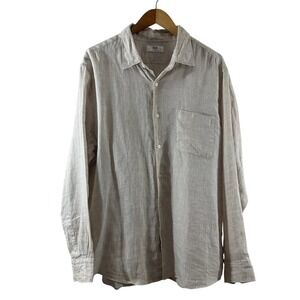 Uniqlo Mens XL 100% Linen Long Sleeve Button Up Shirt Beige Oatmeal